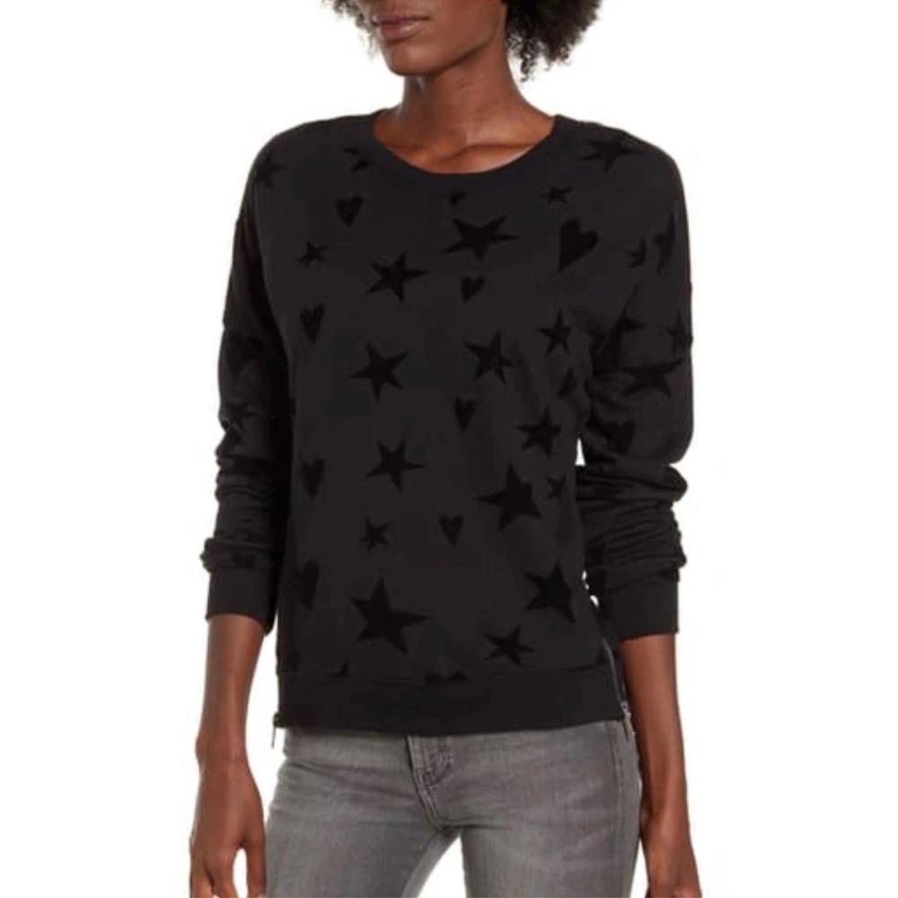 Rails Marlo Black Flocked Hearts Stars Sweatshirt Sz Large Minimalist Monochrome